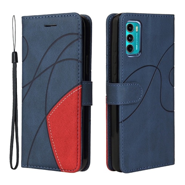 Texturerat läder Motorola Moto G40 Fusion / Motorola Moto G60 fodral med handledsband - Blå Blå