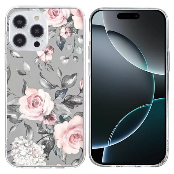 Vibe iPhone 16 Pro -kansi - Harmaa Tausta Kukkia Silver grey