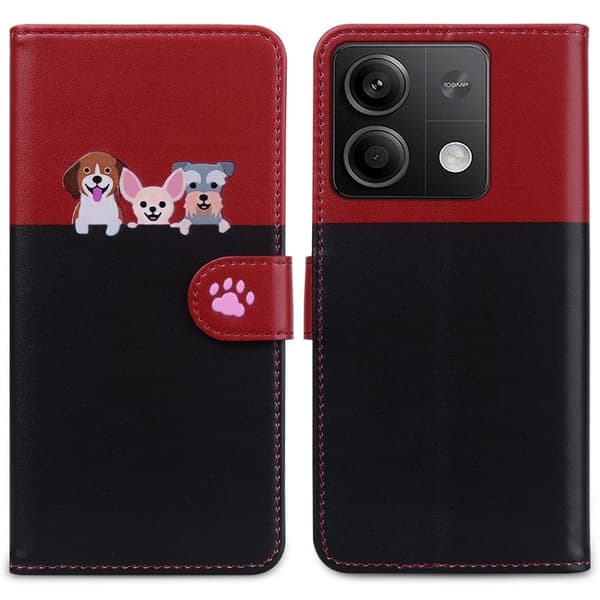 Cartoon Soft Series Xiaomi Redmi Note 13 4G Wallet Phone Case Splicing Leather Flip Cover - Sort Red