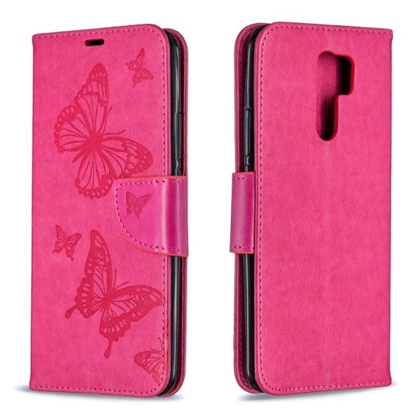 Butterfly Xiaomi Redmi 9 Läppäkotelo - Rose Pink