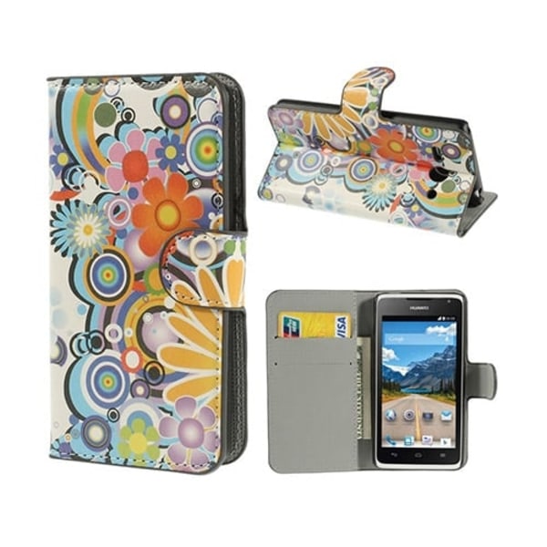 Moberg Huawei Ascend Y530 Läder Flip Fodral - Färgade Blommor multifärg