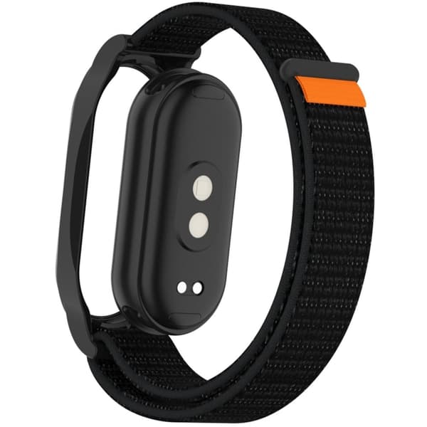 Xiaomi Mi Band 9 / Smart Band 8 Watch Band Nylon Loop håndledsrem med bumpresistent urkasse - Reflekterende Sort Black