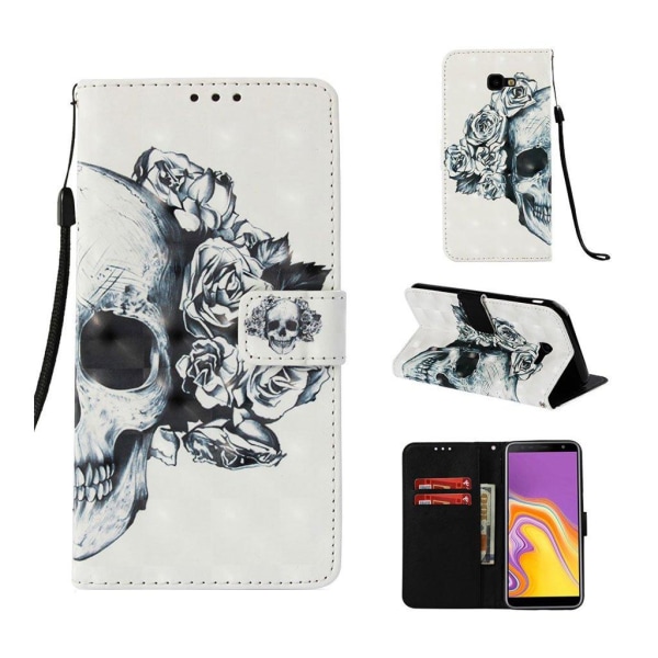 Samsung Galaxy J4 Plus (2018) lys spot læder flip etui - Blomsteret Kranium Multicolor