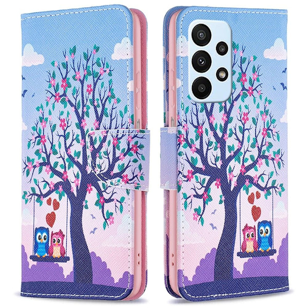 Wonderland Samsung Galaxy A73 flip kuoret - Kaksi Pöllöä Multicolor