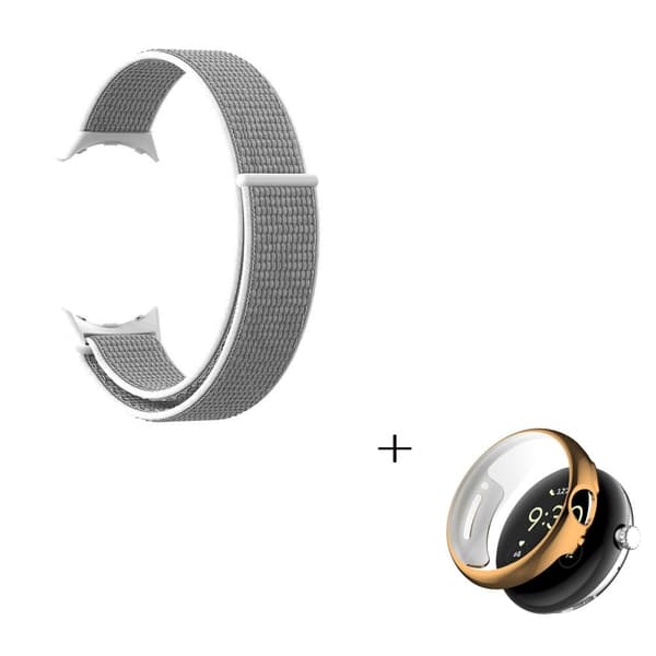 Google Pixel Watch-urrem i nylon med cover i rosaguld - Grå / Hvid White