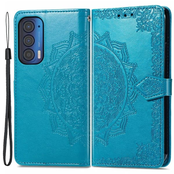 Mandala läder Motorola Edge (2021) fodral - Blå Blå