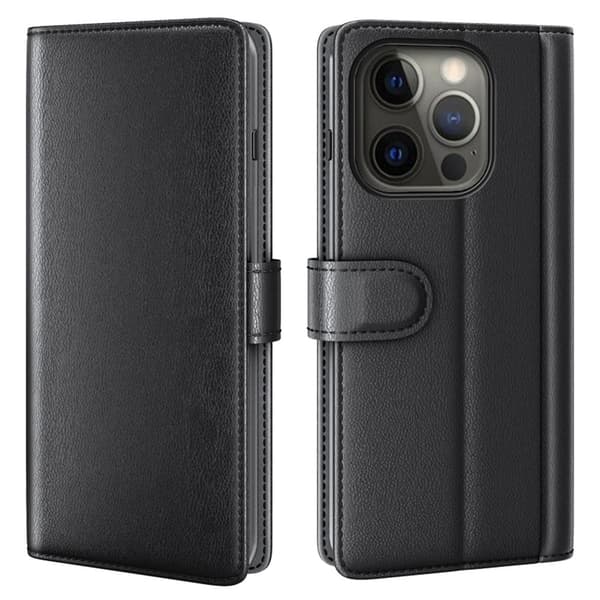 Ekte lærdeksel med kredittkortspor for iPhone 13 Pro Max - Svart Black
