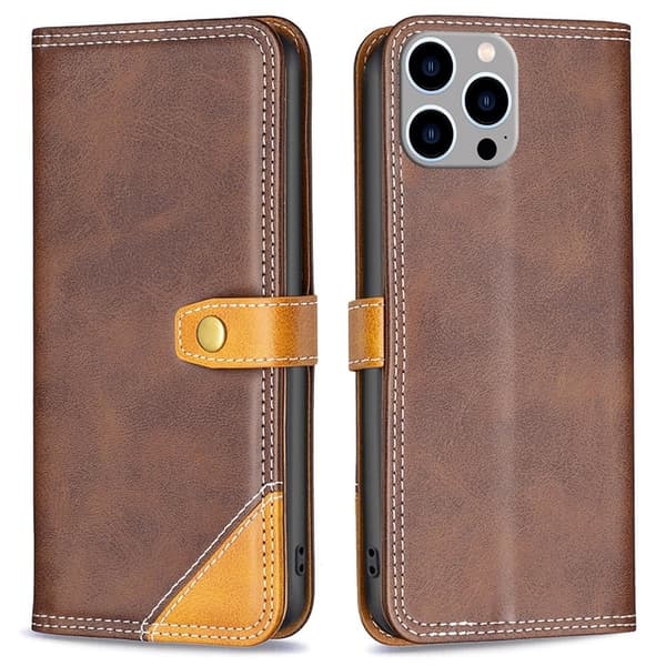 BINFEN tvåfärgat läder iPhone 14 Pro Max fodral - Brun Brun