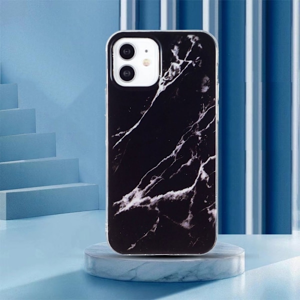 Marmormotiv iPhone 12 Mini skal - Svart Svart