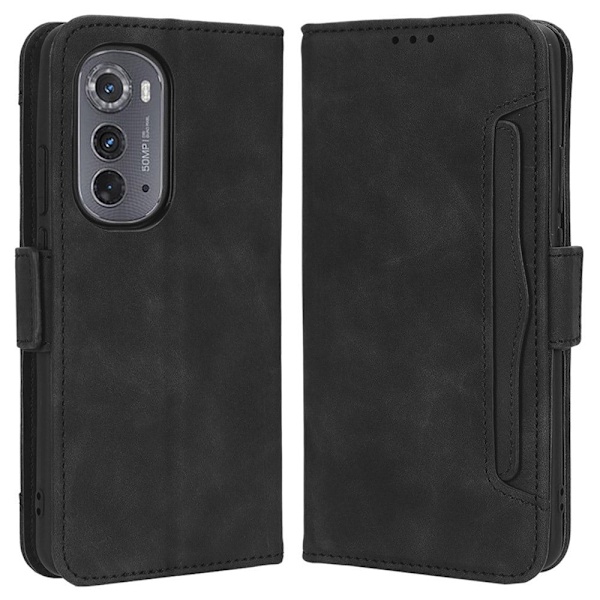 Stilfuldt Læder Etui med Pung til Motorola Moto Edge 2022 - Sort Black