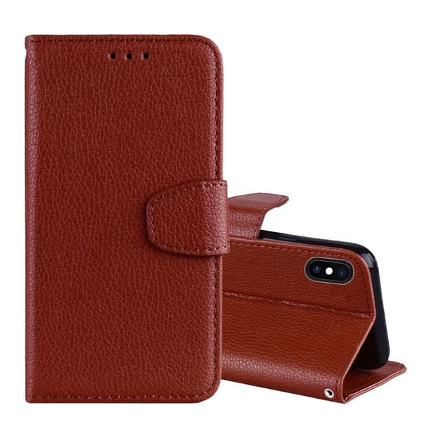 iPhone Xs Max flip etui i litchi-narvelæder - Brun Brown