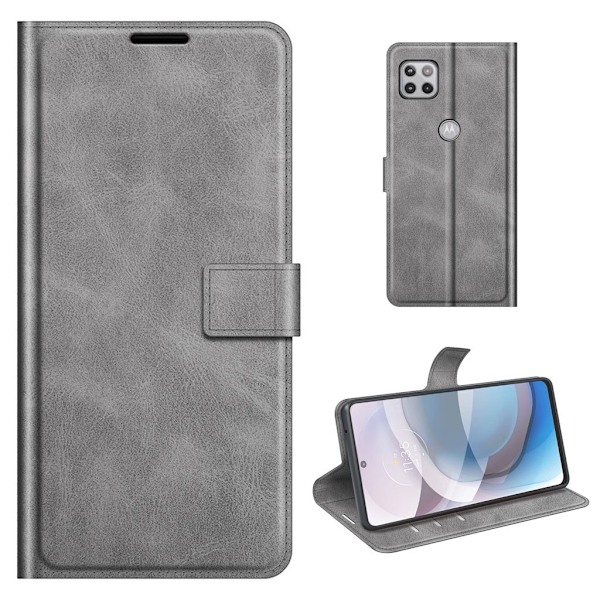 Wallet-style Lær Etui til Motorola One 5G Ace - Grå Silver grey