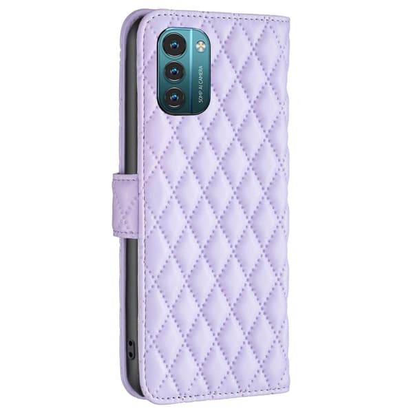 Rhombus Mønster Matte Flip Case til Nokia G11 / G21 - Lilla Purple