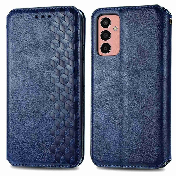 Læder Etui med A Stilfuldt Rhombus Tryk til Samsung Galaxy M13 4g - Blå Blue