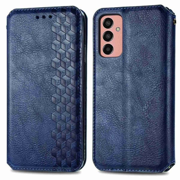 Läder Samsung Galaxy M13 4G fodral med romb-design - Blå Blå