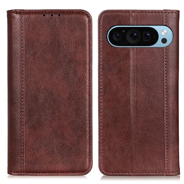 Google Pixel 9 ægte læderetui med magnetisk lukning - Brun Brown