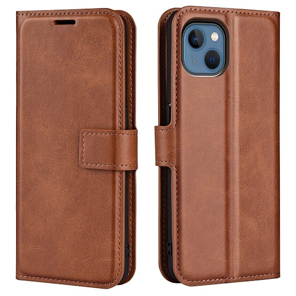 iPhone 14 læderetui med pung - Brun Brown