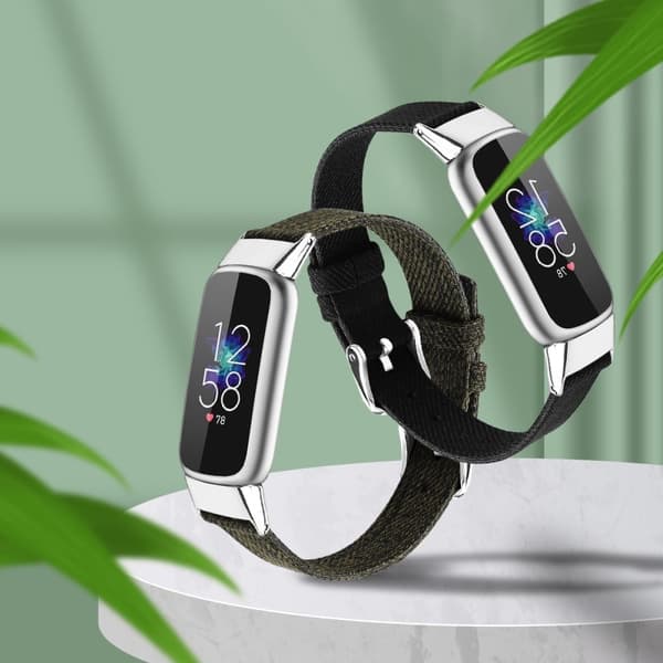 Fitbit Luxe urrem i lærredsstil - Sortliggrøn / Størrelse: L Green