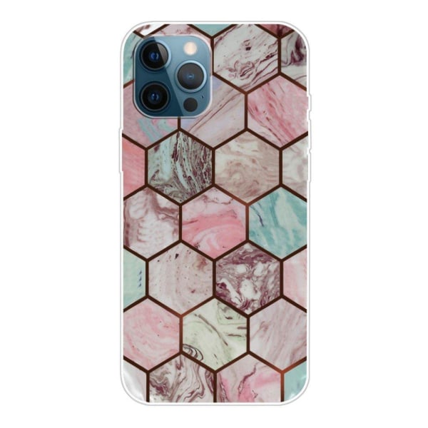 Marble iPhone 13 Pro Max Suojakotelo - Honeycomb Marble Pattern Multicolor