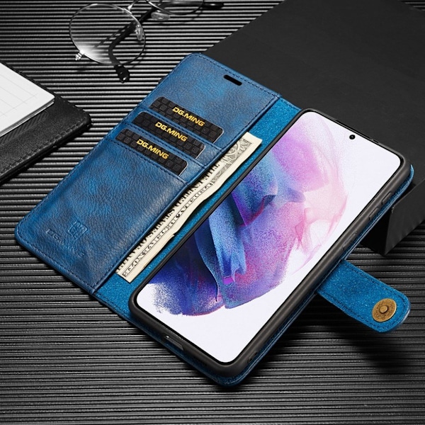 DG.MING Samsung Galaxy S21 Plus 2-i-1 pungetui - Blå Blue