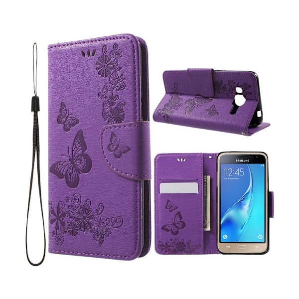 Moberg Samsung Galaxy J3 (2016) læder-etui med kortholder og stander - Lilla Purple