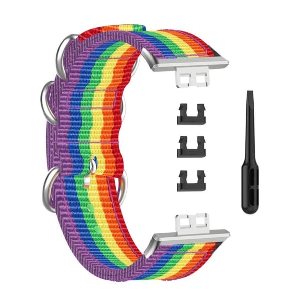 Huawei Watch Fit nylon pattern watch band - Rainbow multifärg