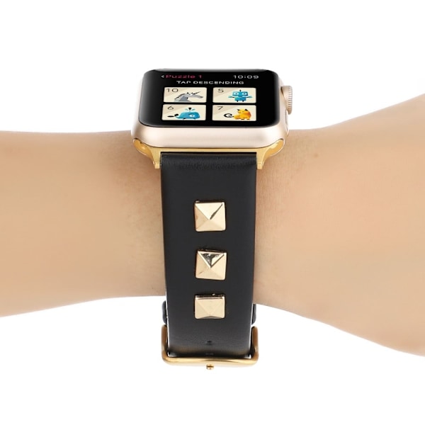 Apple Watch Series 8 (45mm) / Watch Ultra ægte læderrem - Sort / Sort Black