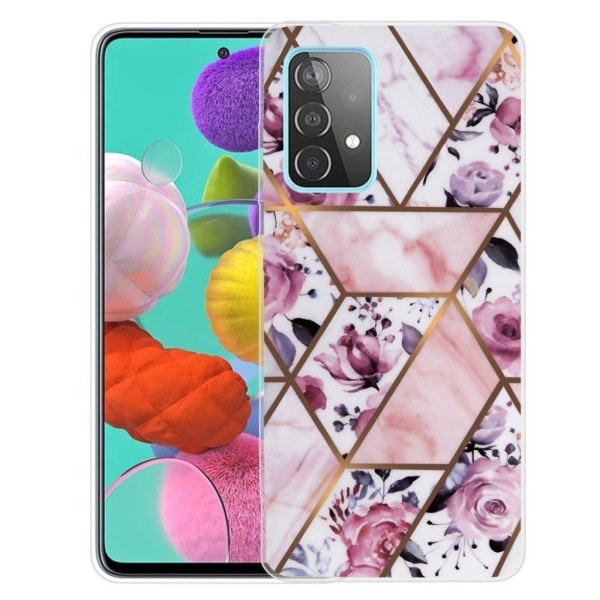 Marmormotiv Samsung Galaxy A32 5G skal - Elegant Kakel Med Rosor Rosa