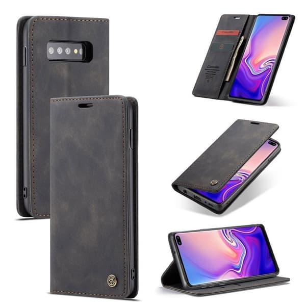 CASEME Samsung Galaxy S10 Plus auto-absorberet læder flip etui - Sort Black