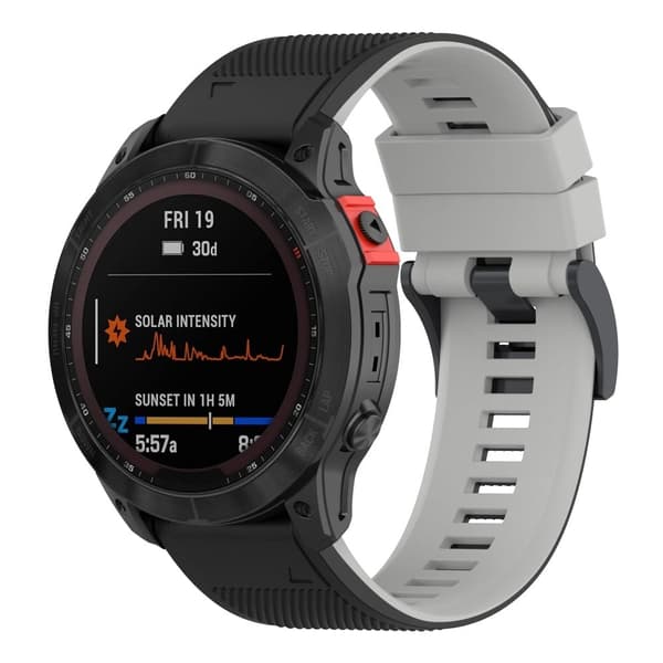26mm kaksivärinen kuvioitu silikoninen kellohihna Garmin-kelloon - Musta / Harmaa Black