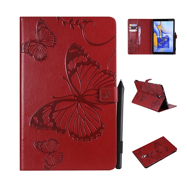 Samsung Galaxy Tab A 10.5 trykt sommerfugl læder flip etui - Rød Red