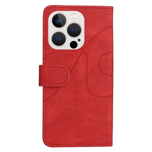 Texturerat läder iPhone 14 Pro fodral med handledsband - Röd Röd