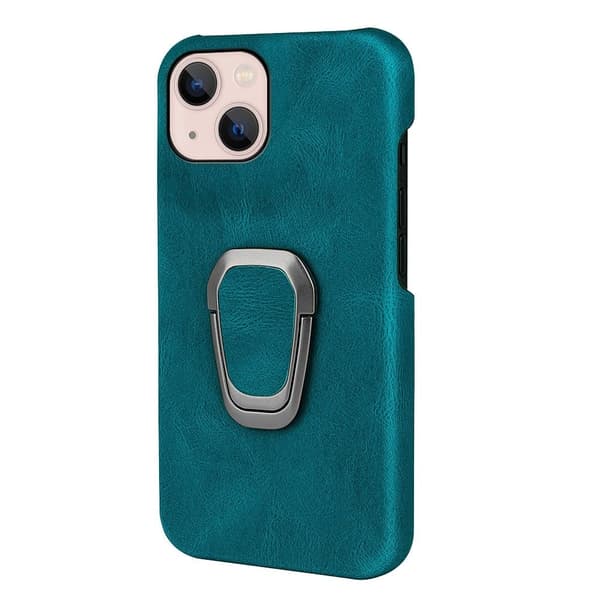 Shockproof Läder Skal med Oval Kickstand till iPhone 14 - Cyan Grön