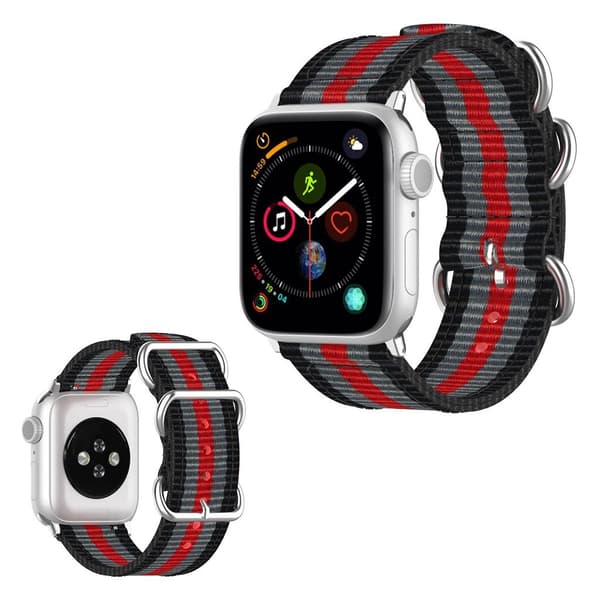 Apple Watch Series 5 44mm stribe Mønster nylon urrem - Sort / grå / Rød Multicolor