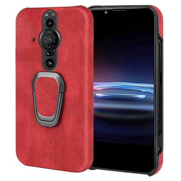 Iskunkestävä nahkasuojus soikealla jalustalla Sony Xperia Pro-I:lle - Punainen Red