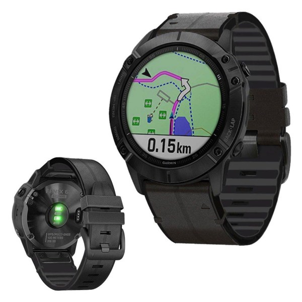 Garmin Fenix 6 / 5 ægte læder + silikone urrem - Sort Black