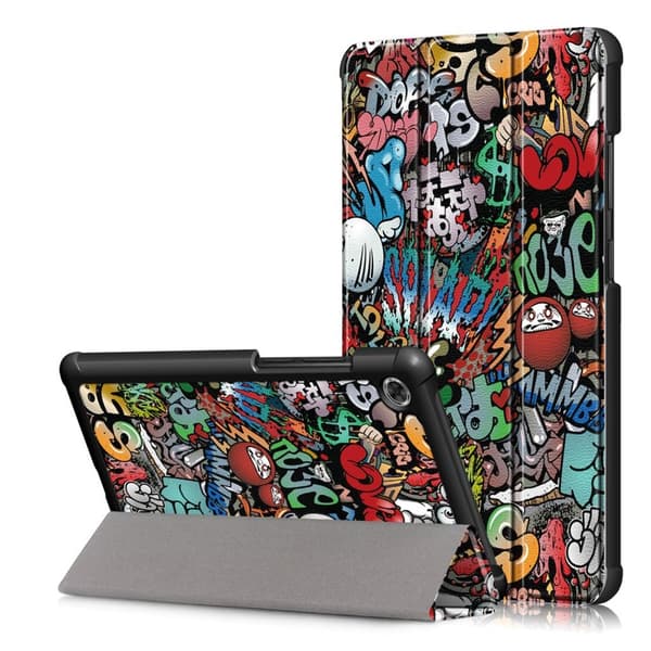 Lenovo Tab M7 mønstret tri-fold lær flip etui - Cartoon Mønster Multicolor