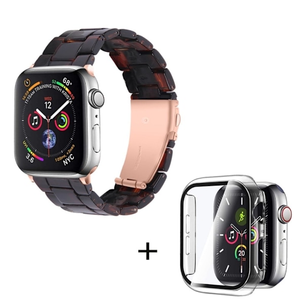 Apple Watch SE 2022 (44mm) urrem med 3 perler i resin med klart cover - Mørk Kaffe Brown
