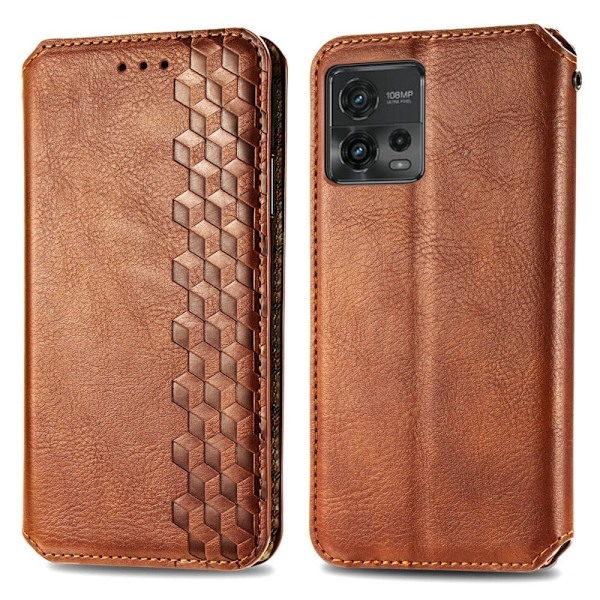 Läderfodral med A Snygg Rhombus Avtryck till Motorola Moto G72 - Brun Brun