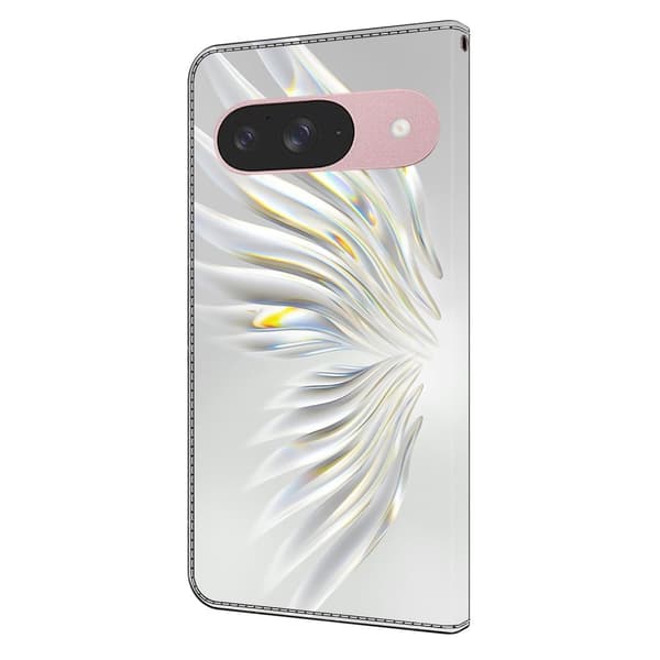 Google Pixel 9 / 9 Pro plånboksfodral mönstrat tryck stativ läder flip telefonskal - Kristallvingar Vit