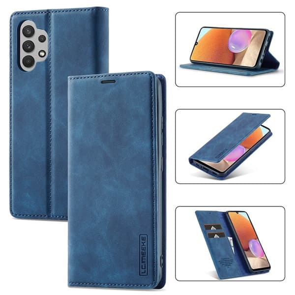LC.Imeeke Samsung Galaxy A32 5G Lær Etui - Blå Blue