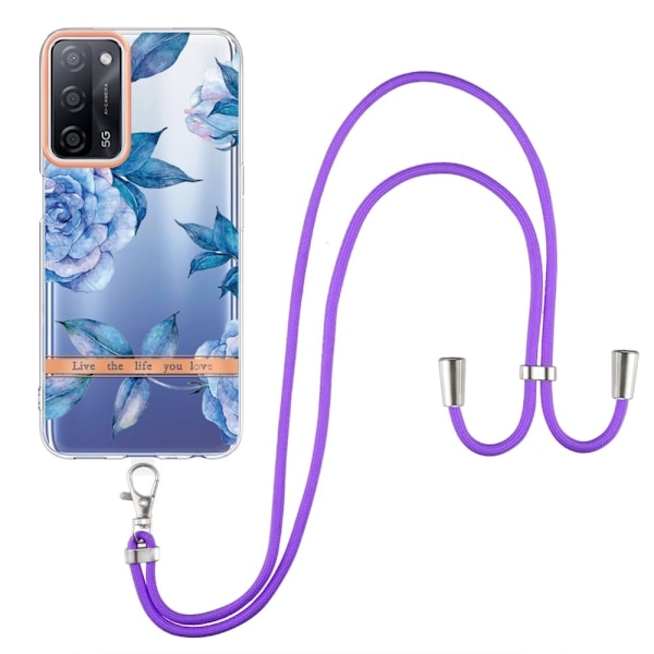 Slim og Holdbart Blødtcover med Snor til Oppo A54s / A55 / A53s 5g / A16 - Hc003 Blå Pæon Blue