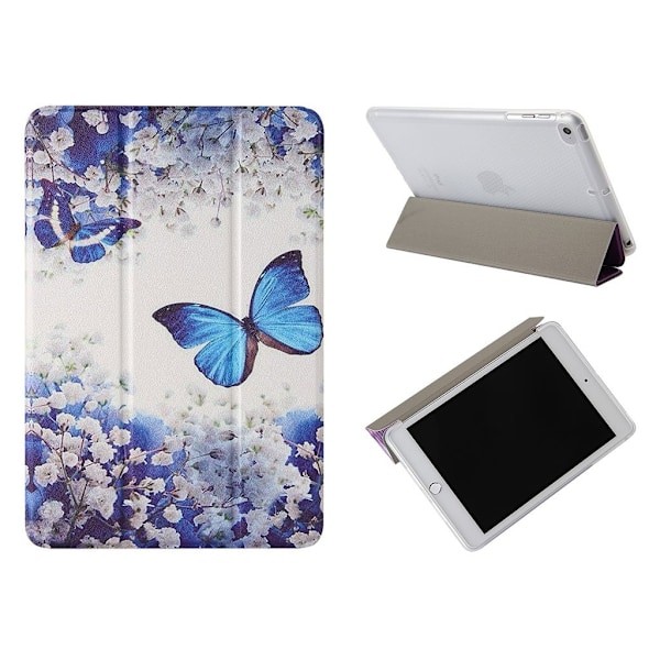 iPad Mini (2019) hållbar tri-fold mönster läder flip fodral - blå fjäril Blå