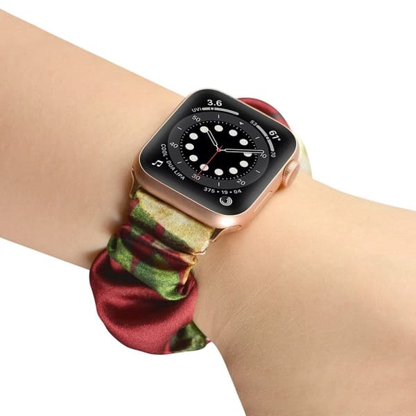 Apple Watch 40mm elastinen hiusnauha - Satin / Vihreä Kukka / Koko: L Multicolor