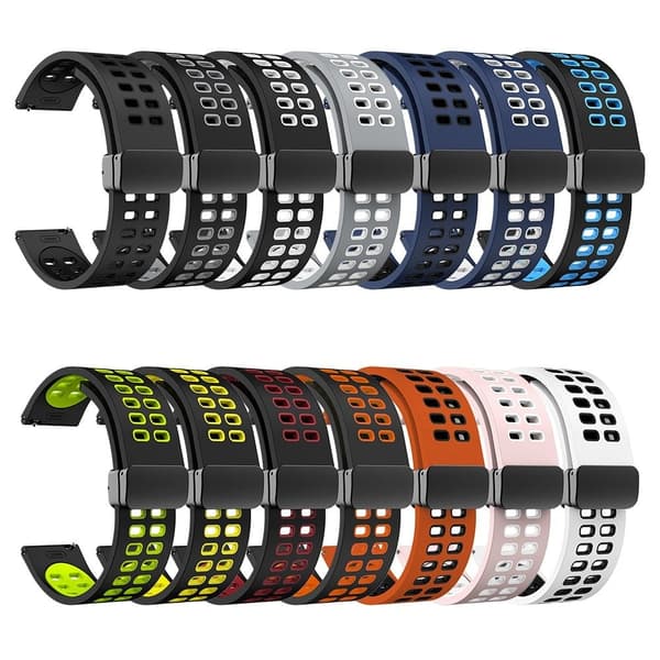 20mm Universal kaksivärinen silikonihihna mustalla soljella - Musta / Harmaa Black