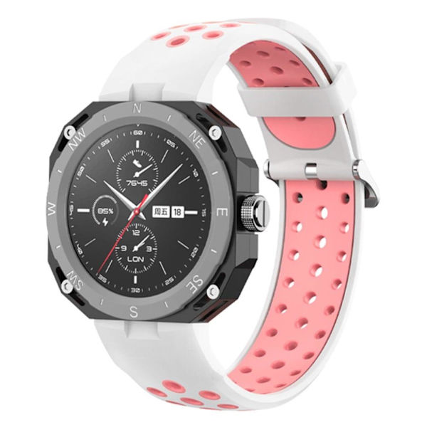 Dobbeltfarvet silikoneurrem til Huawei Watch GT Cyber - Hvid / Lyserød White