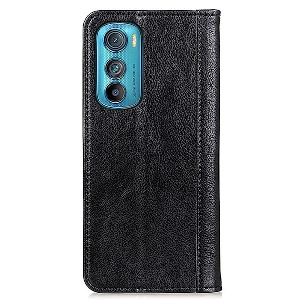 Äkta läder Motorola Edge 30 fodral med magnetisk stängning Svart