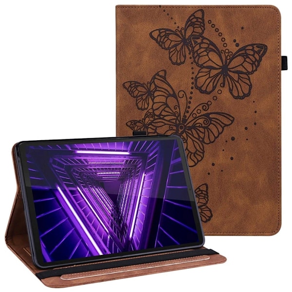 Lenovo Tab M10 Plus (Gen 3) läderfodral med fjärilsmönster - Brun Brun