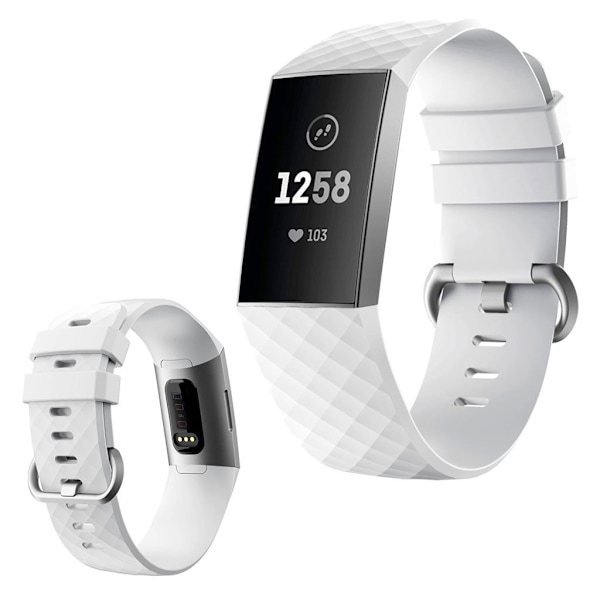 Fitbit Charge 4 / 3 timanttikuvioinen kellonauha - Valkoinen Koko: L White
