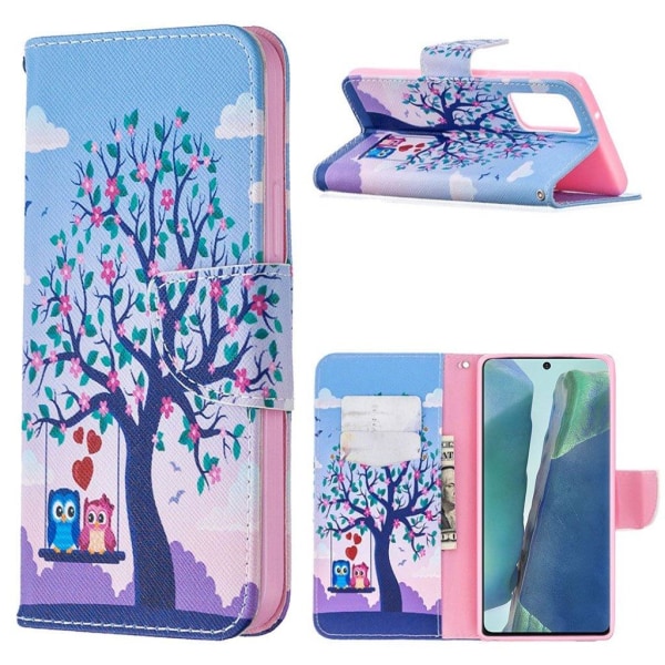 Wonderland Samsung Galaxy Note 20 Flip Etui - Træ og Ugler Multicolor